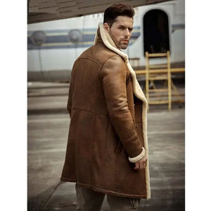 Men’s Flight Sheepskin Shearling Aviator Leather Trench Coat