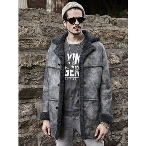 Men’s Hunting Leather Shearling Bomber Trench Coat