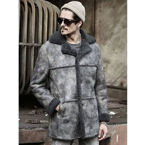 Men’s Hunting Leather Shearling Bomber Trench Coat