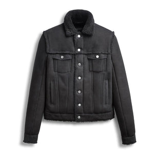 Men’s Black Suede Shearling Leather Bomber Jacket