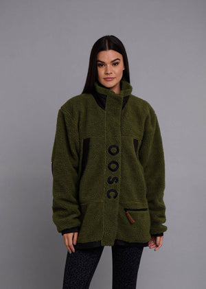 Sherpa Fleece Jacket - Khaki / Black - Women's - TRAPSKI