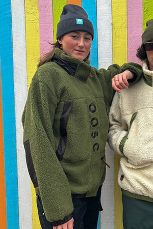 Sherpa Fleece Jacket - Khaki / Black - Women's - TRAPSKI