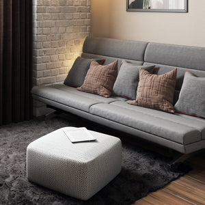 Patterned Grey Melange Square Accent Pouf with Polystyrene Fill - Grey