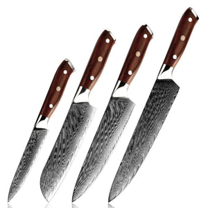 Splendor Knife Set 4 Piece VG10 Damascus Steel with Pakkawood Handle & Sheath