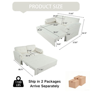 Convertible Pull Out Sofa Bed Queen Size with Side Storage - Fabric, Modern