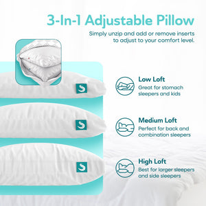 Sleepgram Bed Support Sleeping Pillow with Microfiber Cover, King Size, White