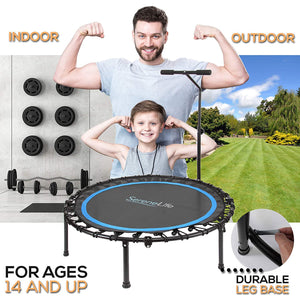 SereneLife 40 Inch Indoor Outdoor Fitness Cardio Sports Trampoline with Handrail