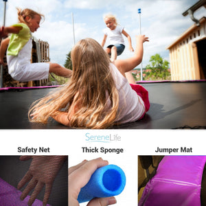SereneLife 10 Foot Outdoor Trampoline and Safety Net Enclosure for Kids, Pink