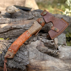 Small Forged Carbon Steel Medieval Wood Axe with Ash Wood Shaft - Viking Axe X800-14