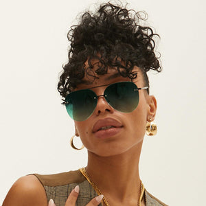 Smaller Megan 2 - Dark Green Metal Aviator Sunglasses - TRAPSKI