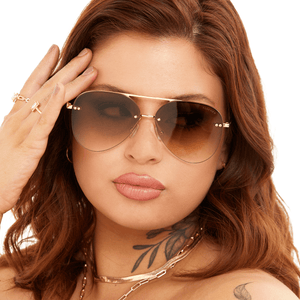 Smaller Megan 2 - Faded Brown Metal Aviator Sunglasses - TRAPSKI