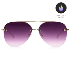 Smaller Megan 2 - Purple Metal Aviator Sunglasses with Gold Frame - TRAPSKI