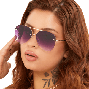 Smaller Megan 2 - Purple Metal Aviator Sunglasses with Gold Frame - TRAPSKI