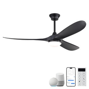 Smart Ceiling Fan with Lights and Quiet DC Motor - Light Brown, Black, or Dark Brown