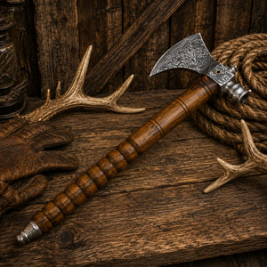 Handmade Damascus Steel Tomahawk Axe | Smokey Wood Throwing Hatchet