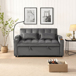 Sofa Bed With Trundle for Small Rooms with USB Ports - Dark Gray