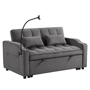 Sofa Bed With Trundle for Small Rooms with USB Ports - Dark Gray