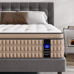 14" King Hybrid Mattress with Gel Memory Foam & Pocket Springs - Brown & White