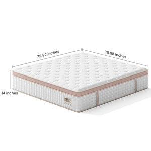 14" King Size Firm Hybrid Mattress with Gel Memory Foam and Pocket Springs - White