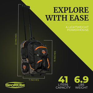 Sportube Cabin Cruiser Wheeled Carry On Padded Gear & Travel Boot Bag, Orange