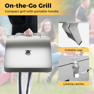 Stainless Steel Propane Grill with Lid for Outdoor Camping Tailgating Picnic Party-Silver