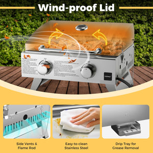Stainless Steel Propane Grill with Lid for Outdoor Camping Tailgating Picnic Party-Silver