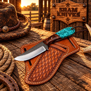 The Stampede Farrier Rasp Steel Western Cowboy Knife With Rosewood & Turquoise handle