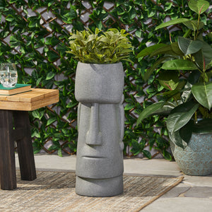 Stone Gray Flower Planter with Textured Cast Stone Finish - Tall