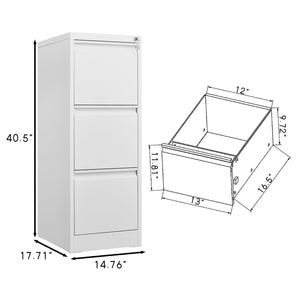 Durable Metal 3 Drawer File Cabinet with Lock – Black or White