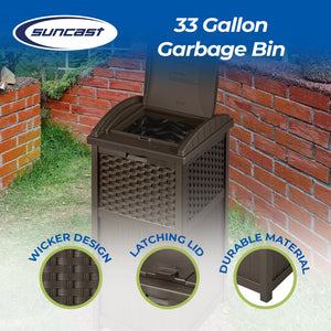 Suncast Trash Hideaway Outdoor Garbage & Outdoor Patio Storage Deck Box, Brown