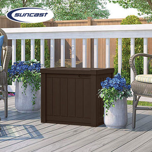 Suncast SS500J 22-Gallon Indoor Outdoor Resin Patio Storage Chest Deck Box, Java - TRAPSKI