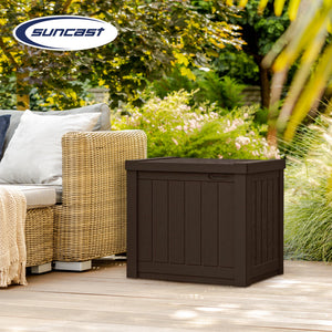 Suncast SS500J 22-Gallon Indoor Outdoor Resin Patio Storage Chest Deck Box, Java - TRAPSKI