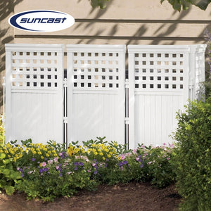 Suncast Outdoor Patio Garden 8 Panel Yard Screen Enclosure Gated Fence, White