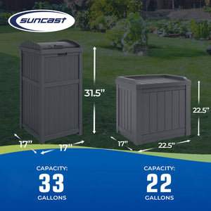 Suncast 22 Gallon Outdoor Small Deck Box & 30 Gallon Trash Waste Bin, Cyberspace - TRAPSKI
