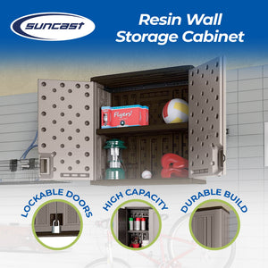 Suncast 4 Cubic Feet Resin Single Shelf Garage Wall Storage Cabinet, Platinum - TRAPSKI