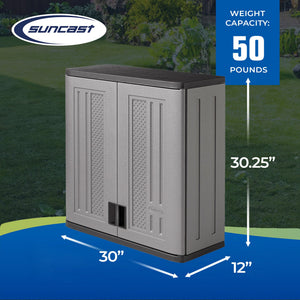 Suncast 4 Cubic Feet Resin Single Shelf Garage Wall Storage Cabinet, Platinum - TRAPSKI
