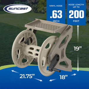 Suncast Handler 200 Foot Resin Wall Mounted Outdoor Garden Hose Reel, Taupe