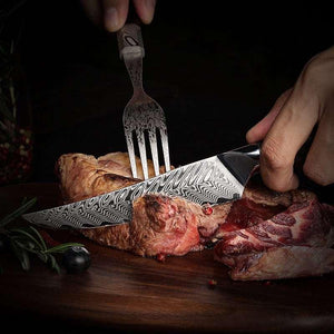 Supreme VG10 8-Pc Professional Chef Knife Set with Stained Olive Wood Handle & Sheath - TRAPSKI