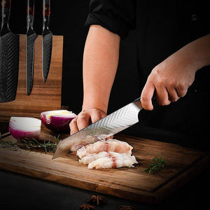 Supreme VG10 8-Pc Professional Chef Knife Set with Stained Olive Wood Handle & Sheath - TRAPSKI
