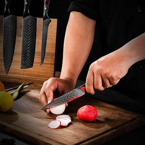 Supreme VG10 8-Pc Professional Chef Knife Set with Stained Olive Wood Handle & Sheath - TRAPSKI