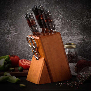 Supreme VG10 8-Pc Professional Chef Knife Set with Stained Olive Wood Handle & Sheath - TRAPSKI