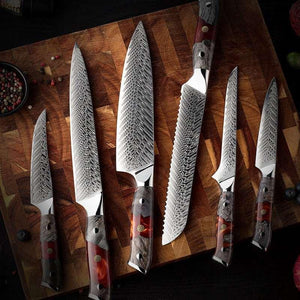 Supreme VG10 8-Pc Professional Chef Knife Set with Stained Olive Wood Handle & Sheath - TRAPSKI