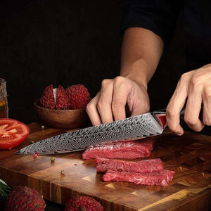 Supreme VG10 8-Pc Professional Chef Knife Set with Stained Olive Wood Handle & Sheath - TRAPSKI