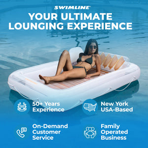 Swimline Luxe Edition Inflatable Suntan Tub Floating Pool Lounger, White & Gold
