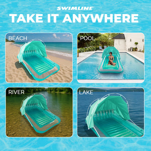 Swimline Original Inflatable Suntan Tub Lounge Float with Adjustable Shade, Mint