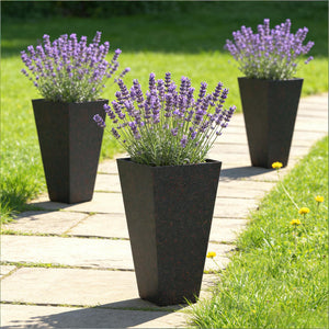 Tall Marble Look Flower Planters with Drainage - Set of 3