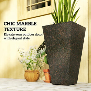 Tall Marble Look Flower Planters with Drainage - Set of 3