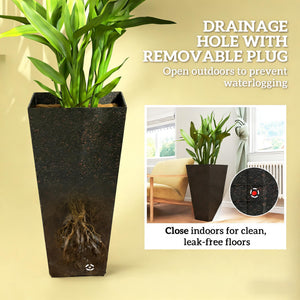 Tall Marble Look Flower Planters with Drainage - Set of 3
