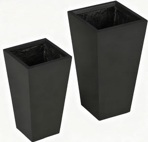 Tall Plant Pot 2-Pack Outdoor Planter Set with Drainage Holes - Stone-Like Finish
