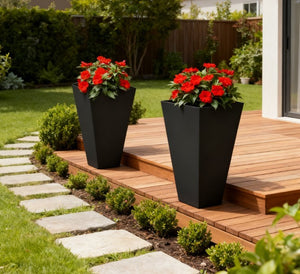 Tall Plant Pot 2-Pack Outdoor Planter Set with Drainage Holes - Stone-Like Finish